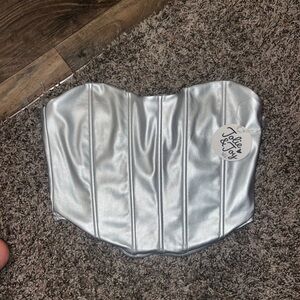 Jolie & Joy Silver Metallic Strapless Corset Crop Top